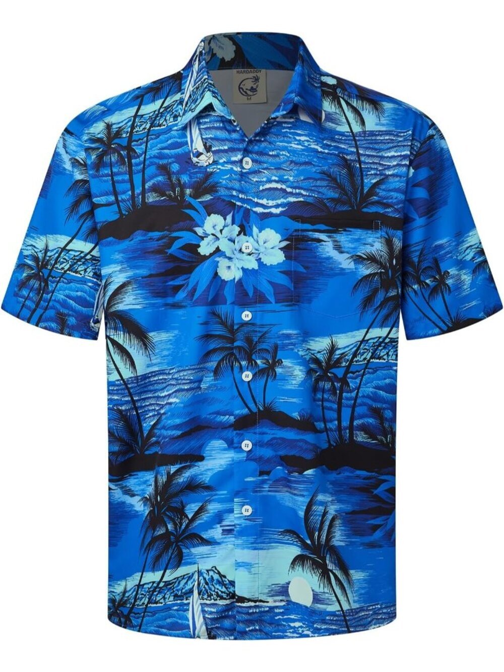 Men's Coconut Tree Blue Hawaiian Short Sleeve Coconut Printed Button Down Shirt